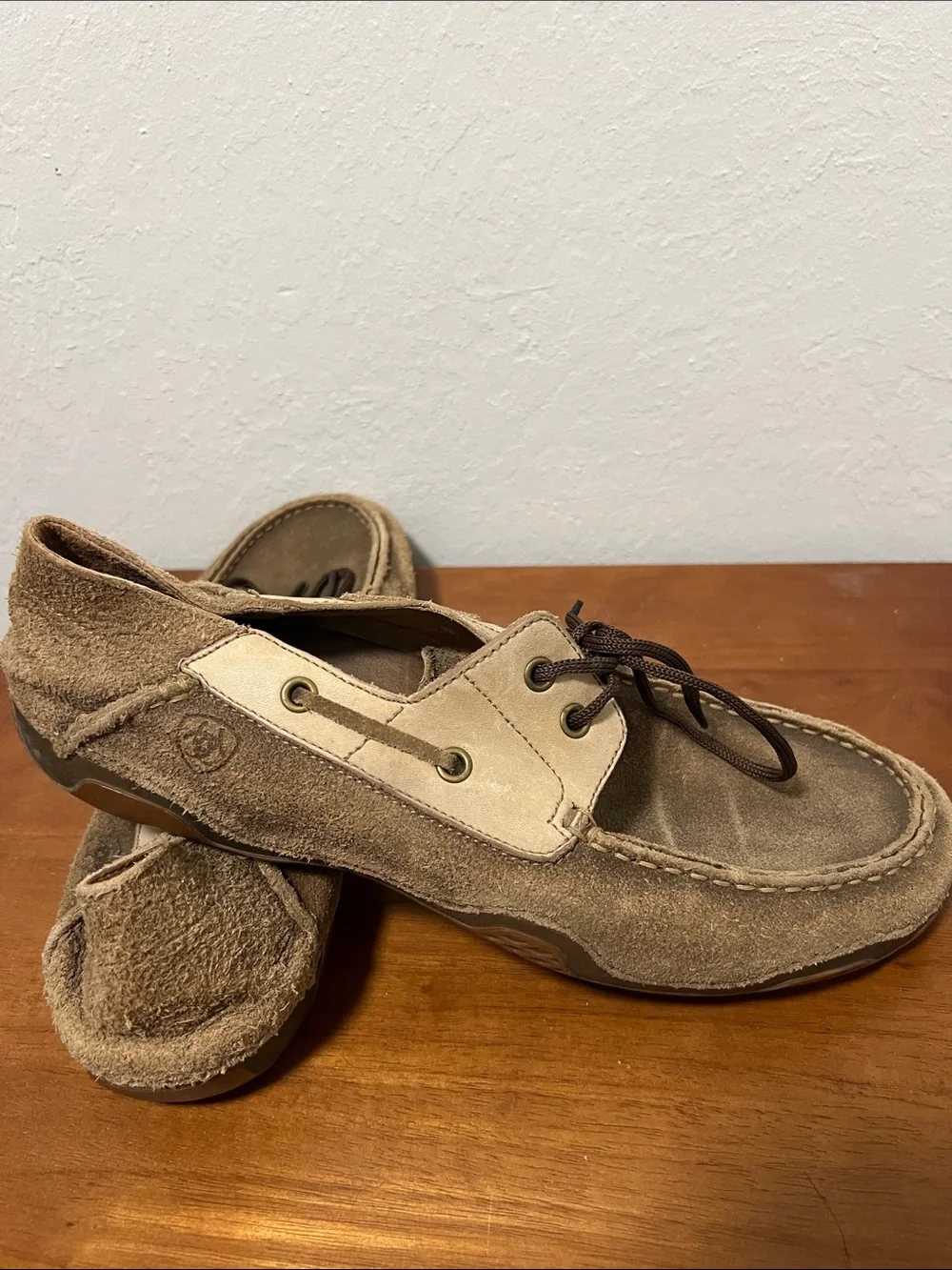 Ariat Men's Suede Boat Shoes in Brown and Cream